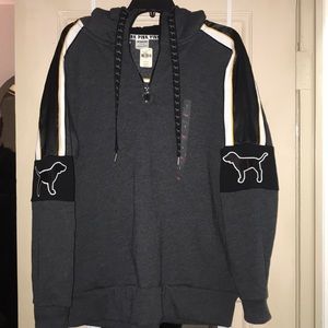 Pink Sherpa hoodie - Gray w/ black, white & yellow